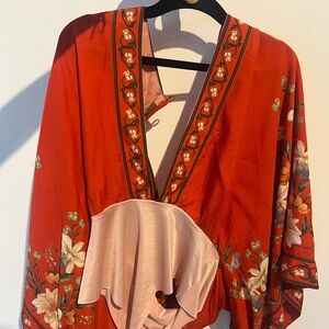 Floral farm Rio Kimono bodysuit with Red and Pink Accents